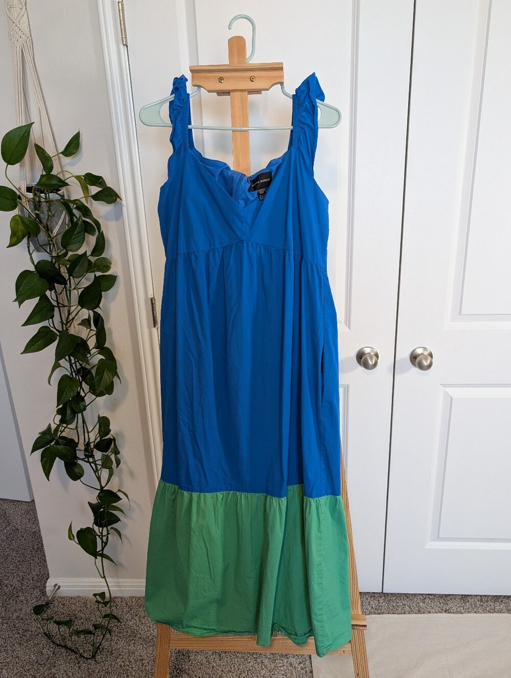 Donna Morgan, Blue and Green Colorblock Sundress, Size 14